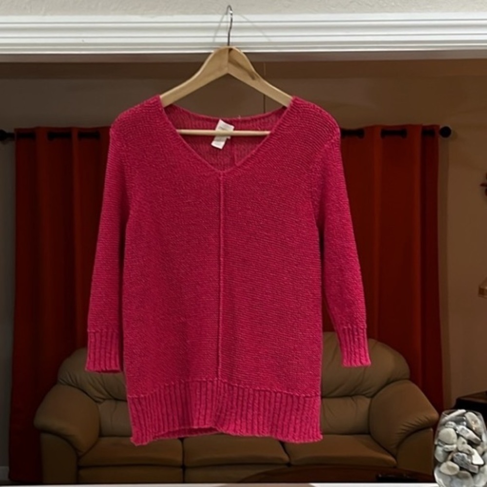 Chico’s Women’s Fuchsia Pink 3/4 Length Sleeve Sweater Chico’s Size 1= Us Size M